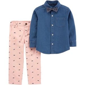 CARTER BOYS 5T DENIM& PINK DINO TWILL w/ BOW TIE